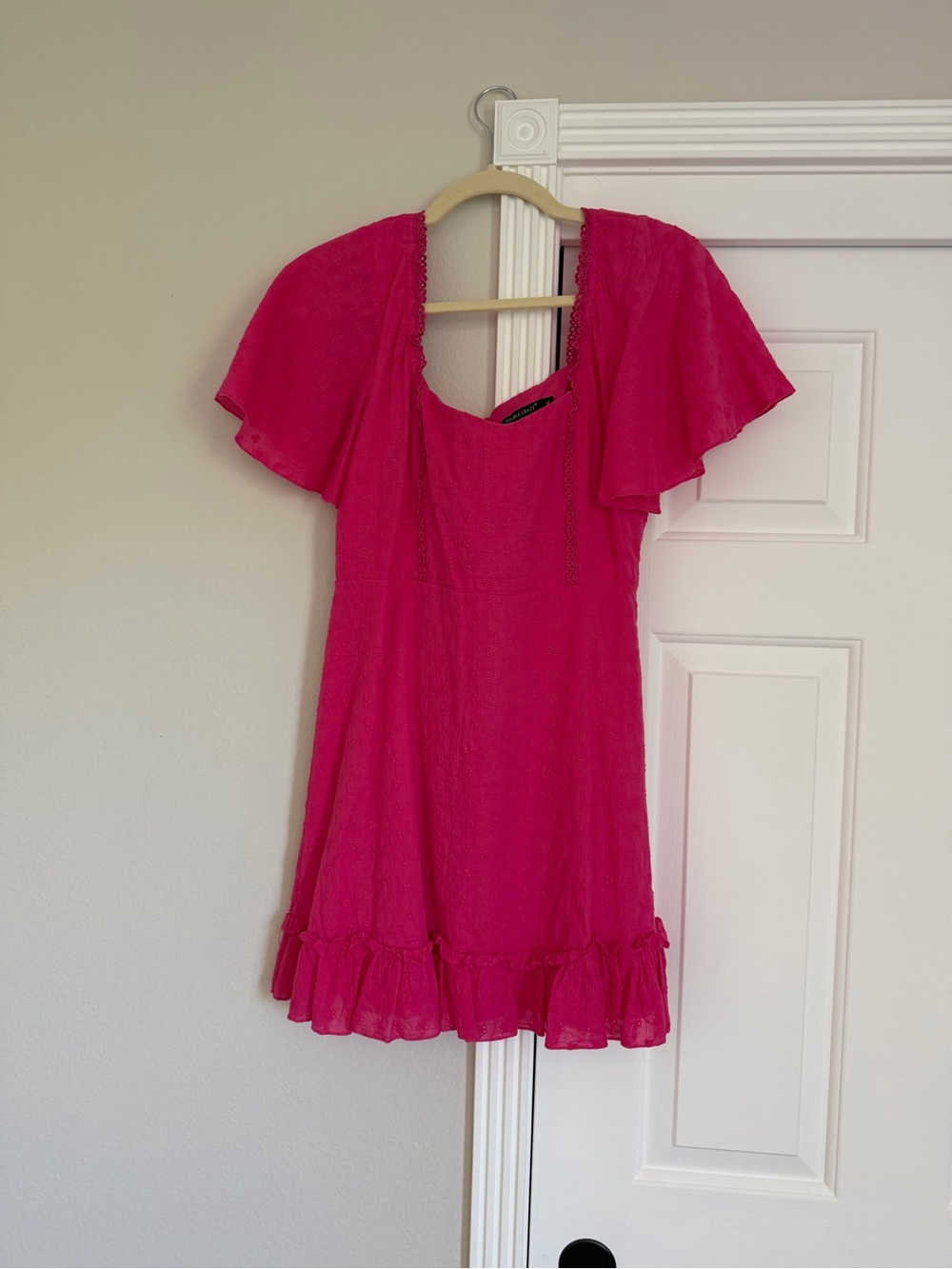Hot Pink Mini Dress with Flutter Sleeves